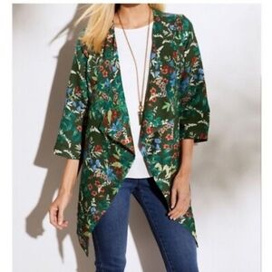 Soft Surroundings Floral Cottage Garden Botanical Green Kimono Topper